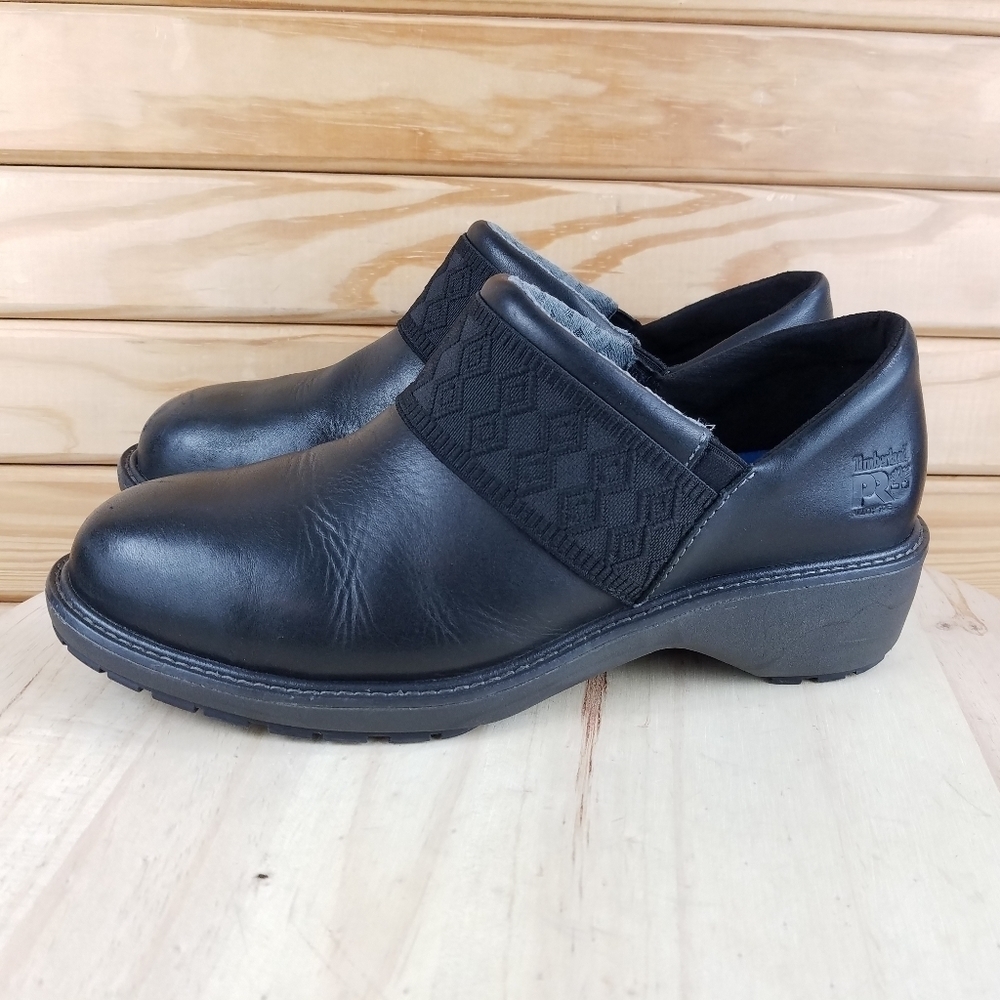 Timberland 11 US PRO436 Riveter Black Slip On Work Alloy Toe Shoes Clogs ESD